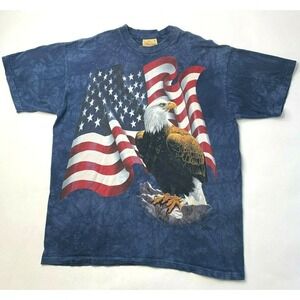 The Mountain Tee Shirt Mens Large American‎ Flag Lighting Bald Eagle USA Blue